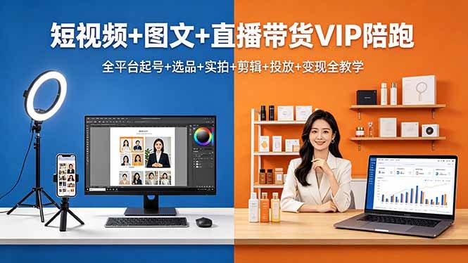 （18319期）短视频+图文+直播带货VIP陪跑，全平台起号+选品+实拍+剪辑+投放+变现全教学-洛柒笔记