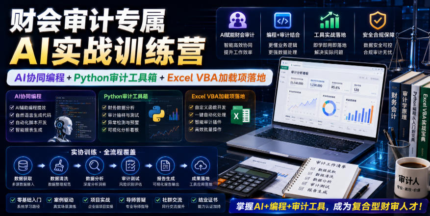 财会审计专属AI实战训练营｜AI协同编程+Python审计工具箱+Excel VBA加载项落地-洛柒笔记