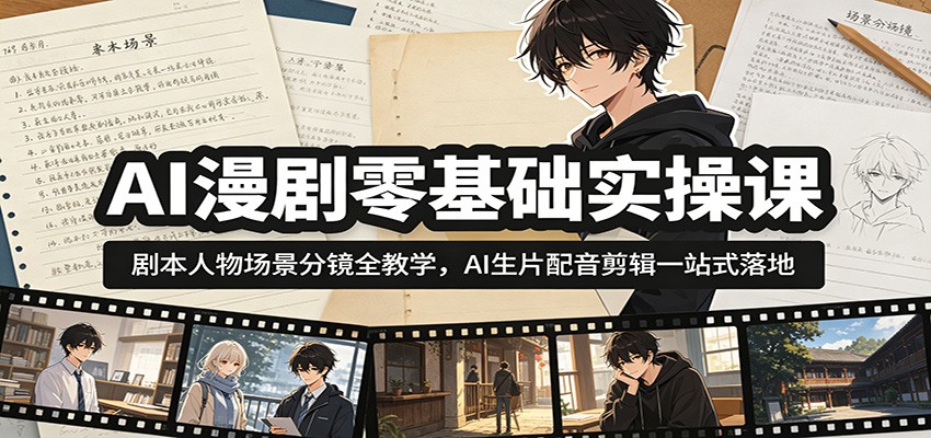 AI漫剧零基础实操课：剧本人物场景分镜全教学，AI生片配音剪辑一站式落地-洛柒笔记