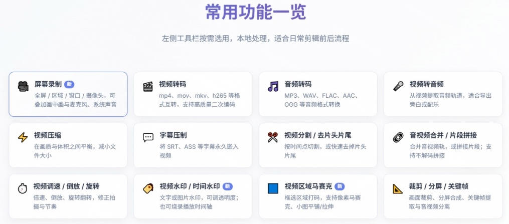 超强本地工具箱来了！内置屏幕录制、音视频切割合并、视频压缩提取等，永久免费蝌蚪视频转换大师-洛柒笔记