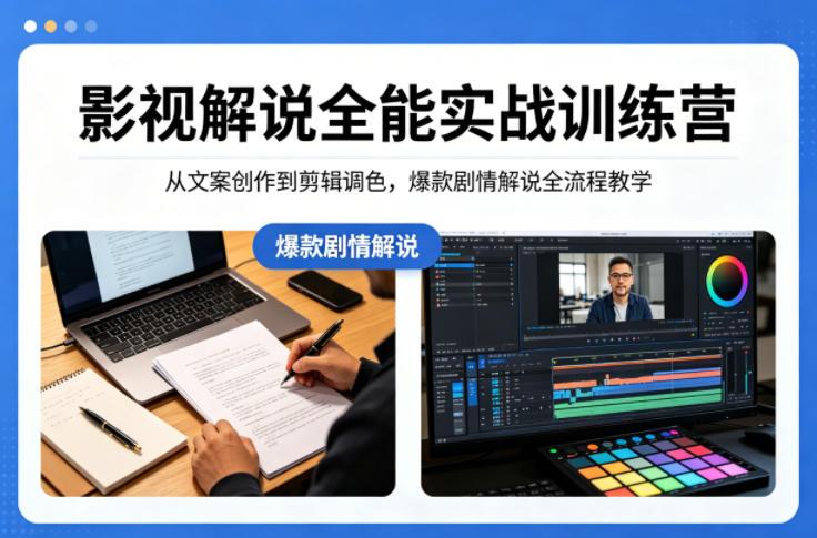 影视解说全能实战训练营：从文案创作到剪辑调色，爆款剧情解说全流程教学-洛柒笔记