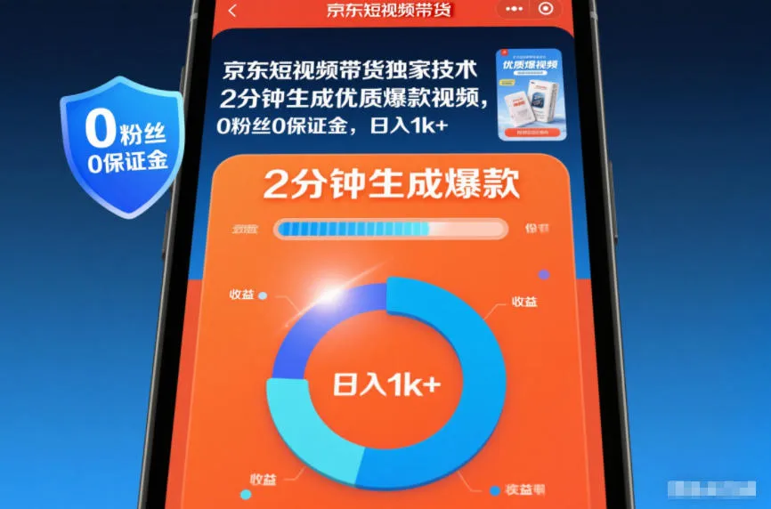 京东短视频带货独家技术，2分钟生成一条优质爆款视频，0粉丝0保证金，日入1k+-洛柒笔记