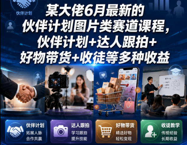 某大佬6月最新的伙伴计划图片类赛道课程，伙伴计划+达人跟拍+好物带货+收徒等多种收益-洛柒笔记