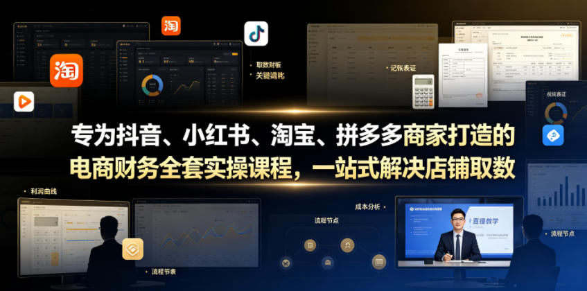专为抖音、小红书、淘宝、拼多多商家打造的电商财务全套实操课程，一站式解决店铺取数、记账、报税全流程难题-洛柒笔记