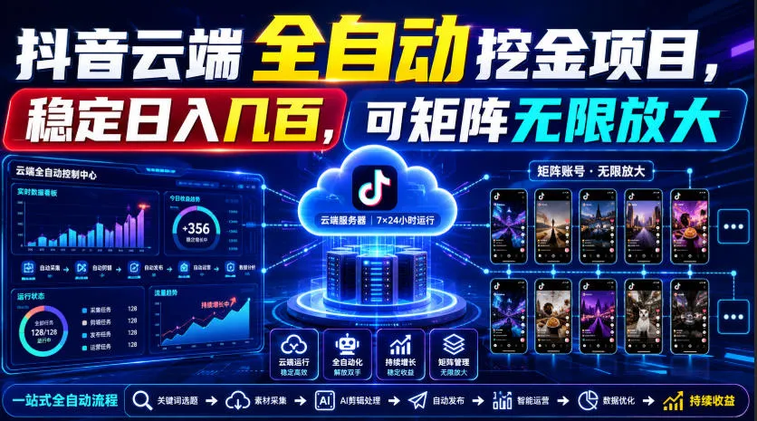Dy云端全自动挖金项目，稳定日入几百，可矩阵无限放大！-洛柒笔记