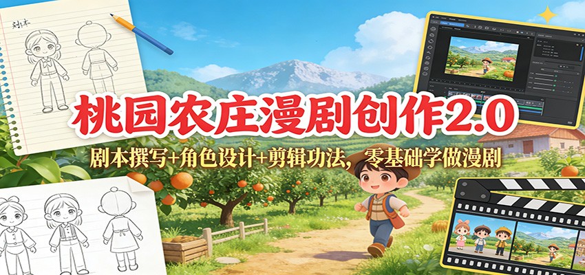 桃园农庄漫剧创作2.0：剧本撰写+角色设计+剪辑功法，零基础学做漫剧-洛柒笔记