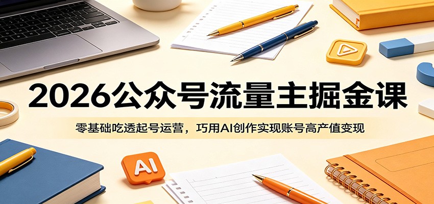 2026公众号流量主掘金课：零基础吃透起号运营，巧用AI创作实现账号高产值变现-洛柒笔记