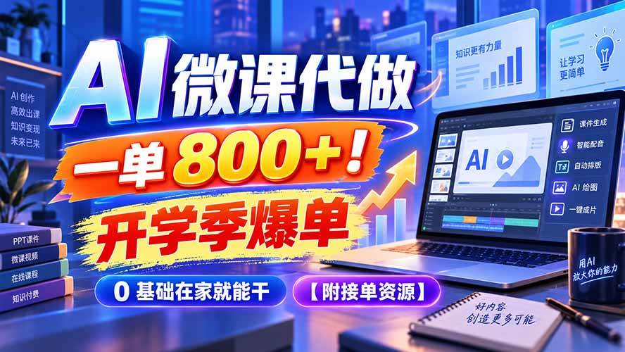 （20605期）AI 微课代做，一单 800+！开学季爆单，0 基础在家就能干【附接单资源】-洛柒笔记