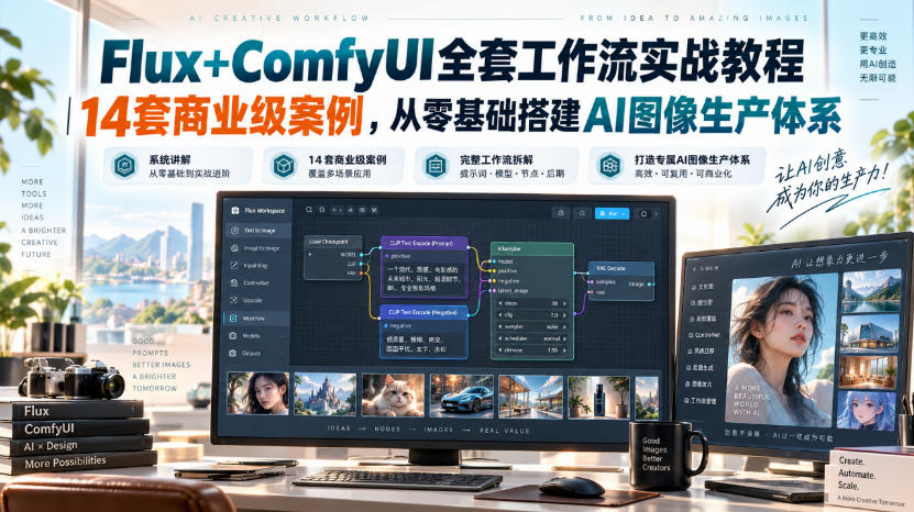 Flux+ComfyUI全套工作流实战教程｜14套商业级案例，从零基础搭建AI图像生产体系-洛柒笔记