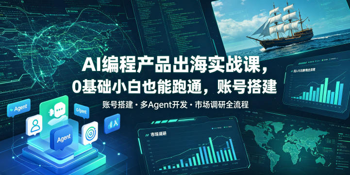 AI编程产品出海实战课，0基础小白也能跑通，账号搭建・多Agent开发・市场调研全流程，月入千刀跨境变现教程（更新0822）-洛柒笔记