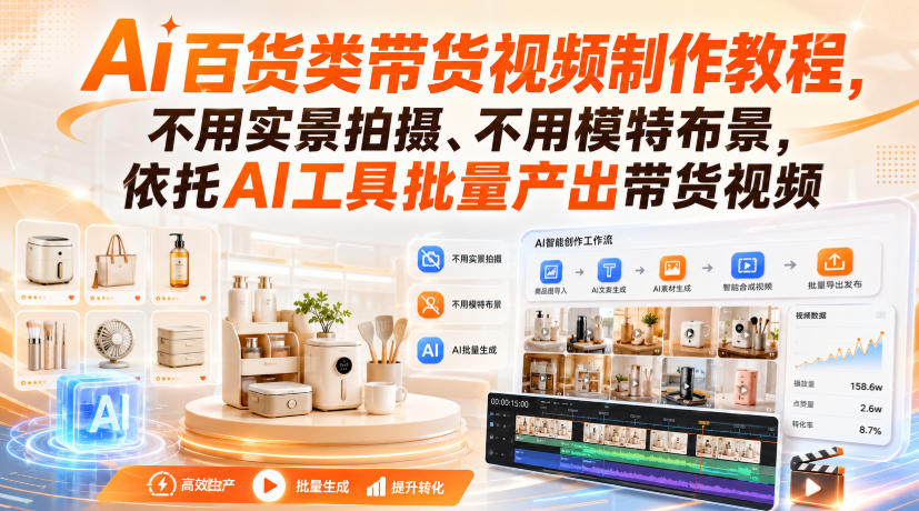 Ai百货类带货视频制作教程，不用实景拍摄、不用模特布景，依托AI工具批量产出带货视频-洛柒笔记