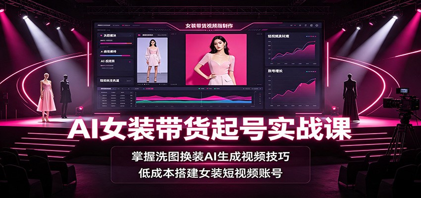 AI女装带货起号实战课：掌握洗图换装AI生成视频技巧，低成本搭建女装短视频账号-洛柒笔记