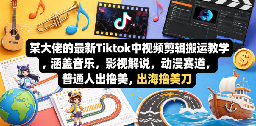某大佬的最新Tiktok中视频剪辑搬运教学，涵盖音乐，影视解说，动漫赛道，普通人出海撸美刀-洛柒笔记