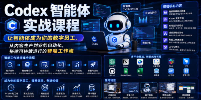Codex智能体实战课程，让智能体成为你的数字员工，从内容生产到业务自动化，搭建可持续运行的智能工作流-洛柒笔记