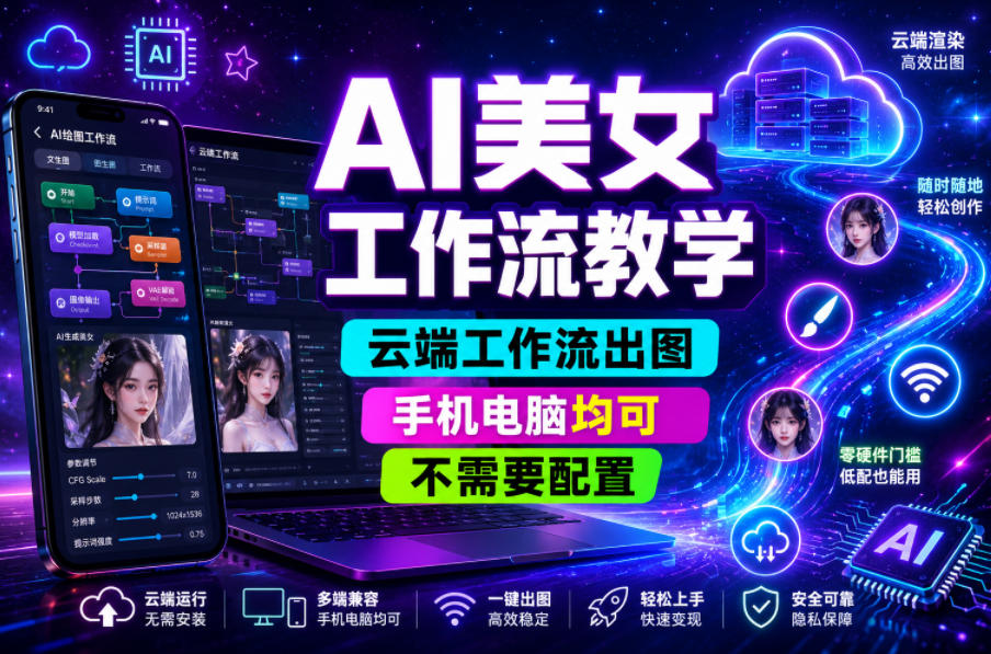 AI美女工作流教学，云端工作流出图，手机电脑均可，不需要配置，快速起号涨粉-洛柒笔记