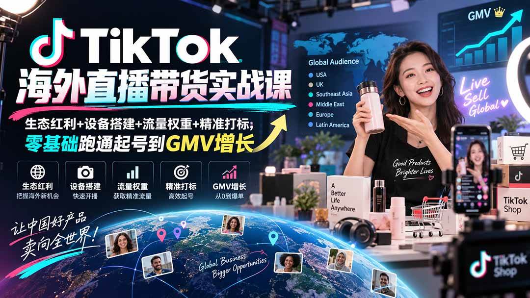 （20465期）TikTok海外直播带货实战课｜生态红利+设备搭建+流量权重+精准打标，零基础跑通起号到GMV增长-洛柒笔记