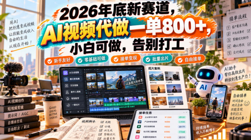 2026年底新赛道，AI视频代做一单800+，小白可做，告别打工-洛柒笔记