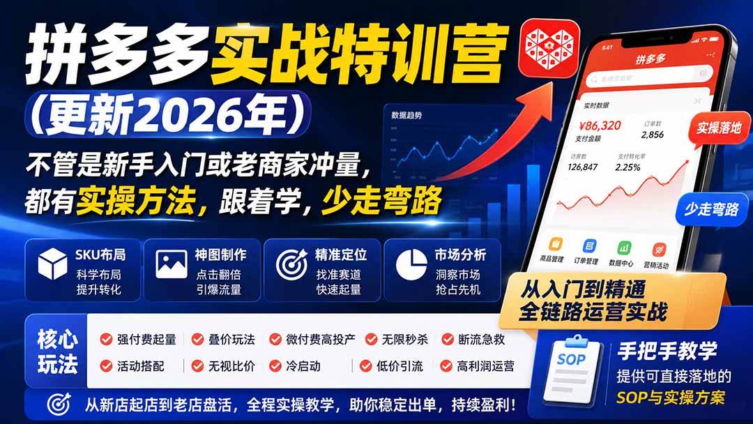 （19842期）拼多多实战特训营(更新2026年)：不管是新手入门或老商家冲量，都有实操方法，跟着学，少走弯路-洛柒笔记