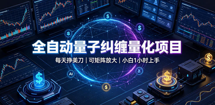 全自动量子纠缠量化项目，每天挣美刀，可矩阵放大，小白1小时上手【揭秘】