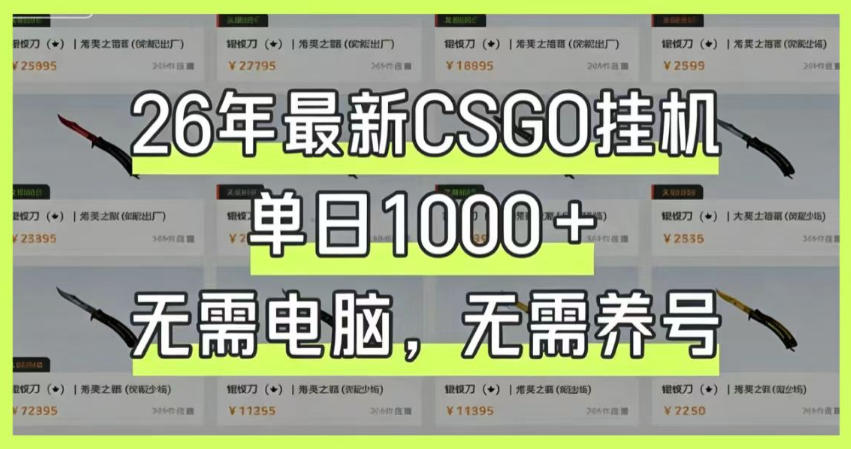 26年最新CSGO挂G系统，单日1000+，无需电脑，无需养号，0基础可上手【揭秘】-洛柒笔记