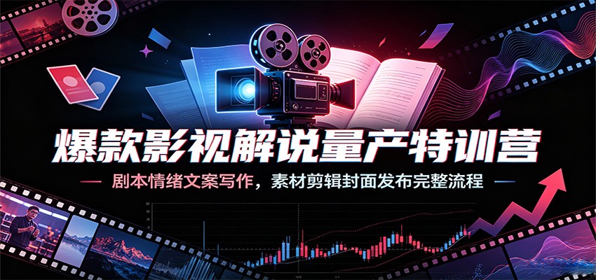 爆款影视解说量产特训营：剧本情绪文案写作，素材剪辑封面发布完整流程-洛柒笔记