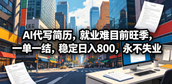 AI代写简历，就业难目前旺季，一单一结，稳定日入800，永不失业-洛柒笔记