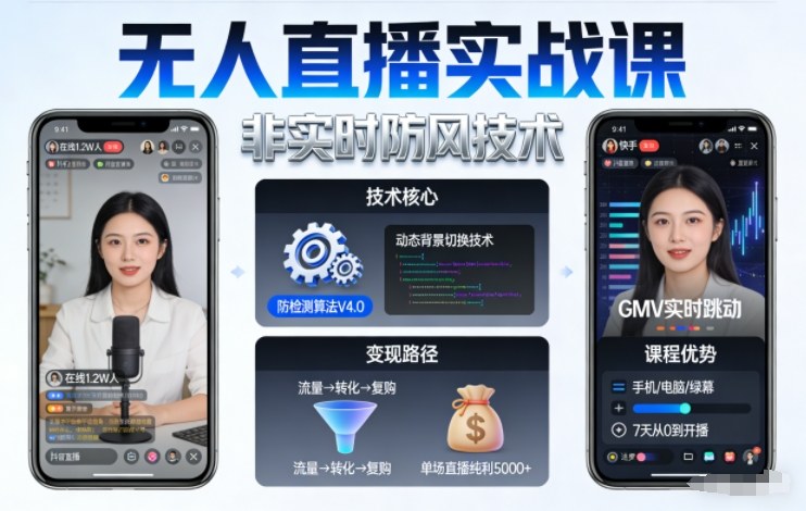 宝子哥无人直播实战课，非实时防风技术，聚焦抖音快手等平台直播带货，轻松开启直播变现之路（更新2026年3月）-洛柒笔记