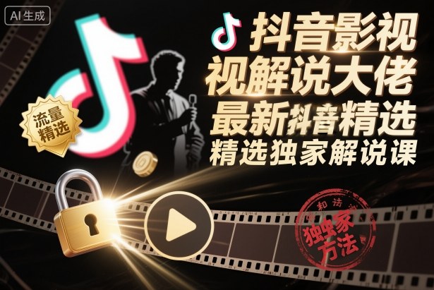 抖音影视解说大佬最新抖音进精选和独家方法，精选独家解说课（更新26年3月）-洛柒笔记