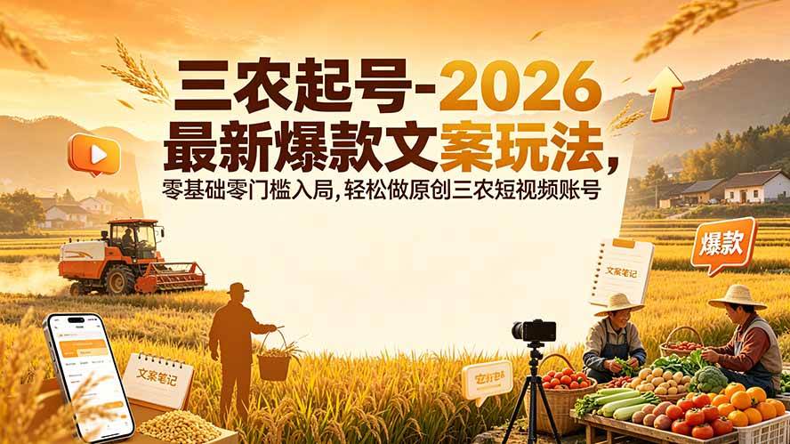 （19537期）三农起号-2026 最新爆款文案玩法，零基础零门槛入局，轻松做原创三农短视频账号-洛柒笔记