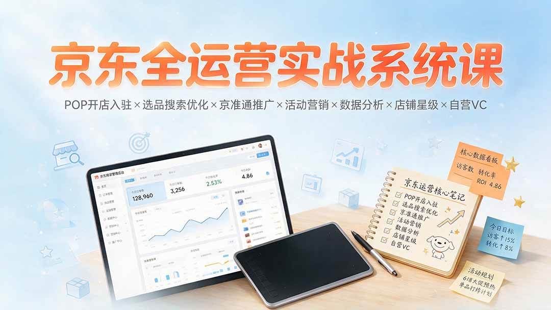 （19581期）京东全运营实战系统课：POP开店入驻×选品搜索优化×京准通推广×活动营销×数据分析×店铺星级×自营VC-洛柒笔记