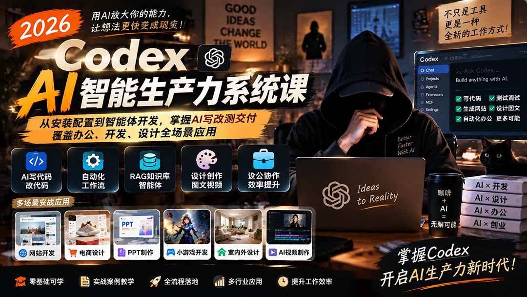 （20535期）2026 Codex AI智能生产力系统课-更新｜从安装配置到智能体开发，掌握AI写改测交付，覆盖办公、开发、设计全场景应用-洛柒笔记