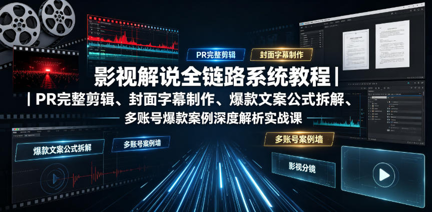 影视解说全链路系统教程｜PR完整剪辑、封面字幕制作、爆款文案公式拆解、多账号爆款案例深度解析实战课-洛柒笔记