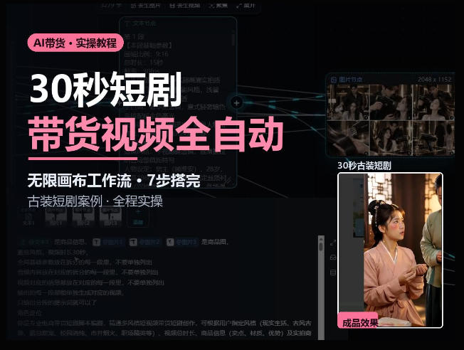 Seedance2.0做短剧带货视频，无限画布工作流·7步搭完古装短剧案例·全程实操-洛柒笔记