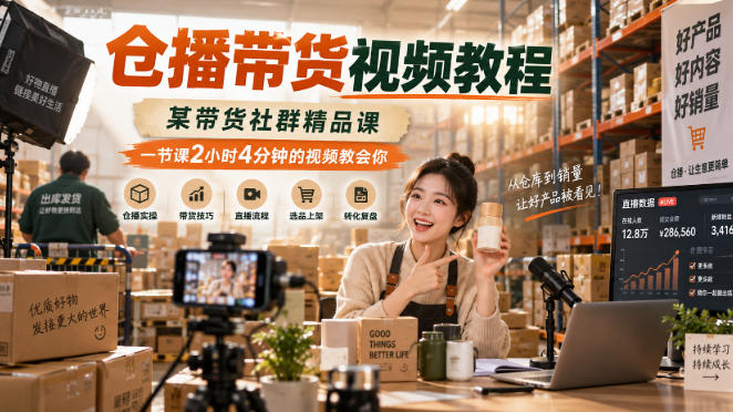 仓播带货视频教程，某带货社群精品课，一节课2小时4分钟的视频教会你-洛柒笔记