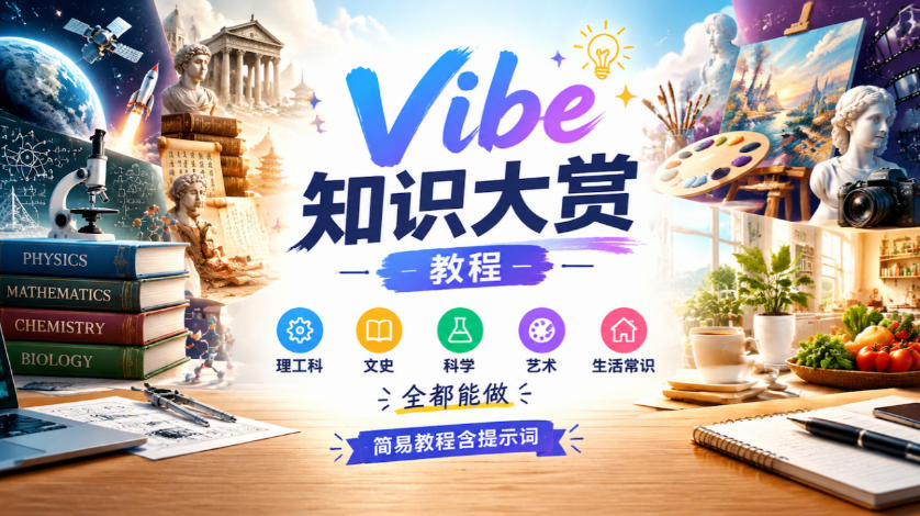 Vibe知识大赏教程，理工科、文史、科学、艺术、生活常识全都能做，简易教程含提示词-洛柒笔记