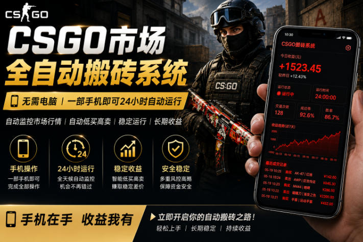 24小时自动监控CS饰品市场，手机即可完成全部操作实现自动搬砖盈利，日入300+【揭秘】-洛柒笔记